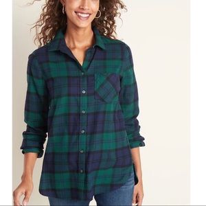 Old Navy Flannel Button Down in Emerald Plaid